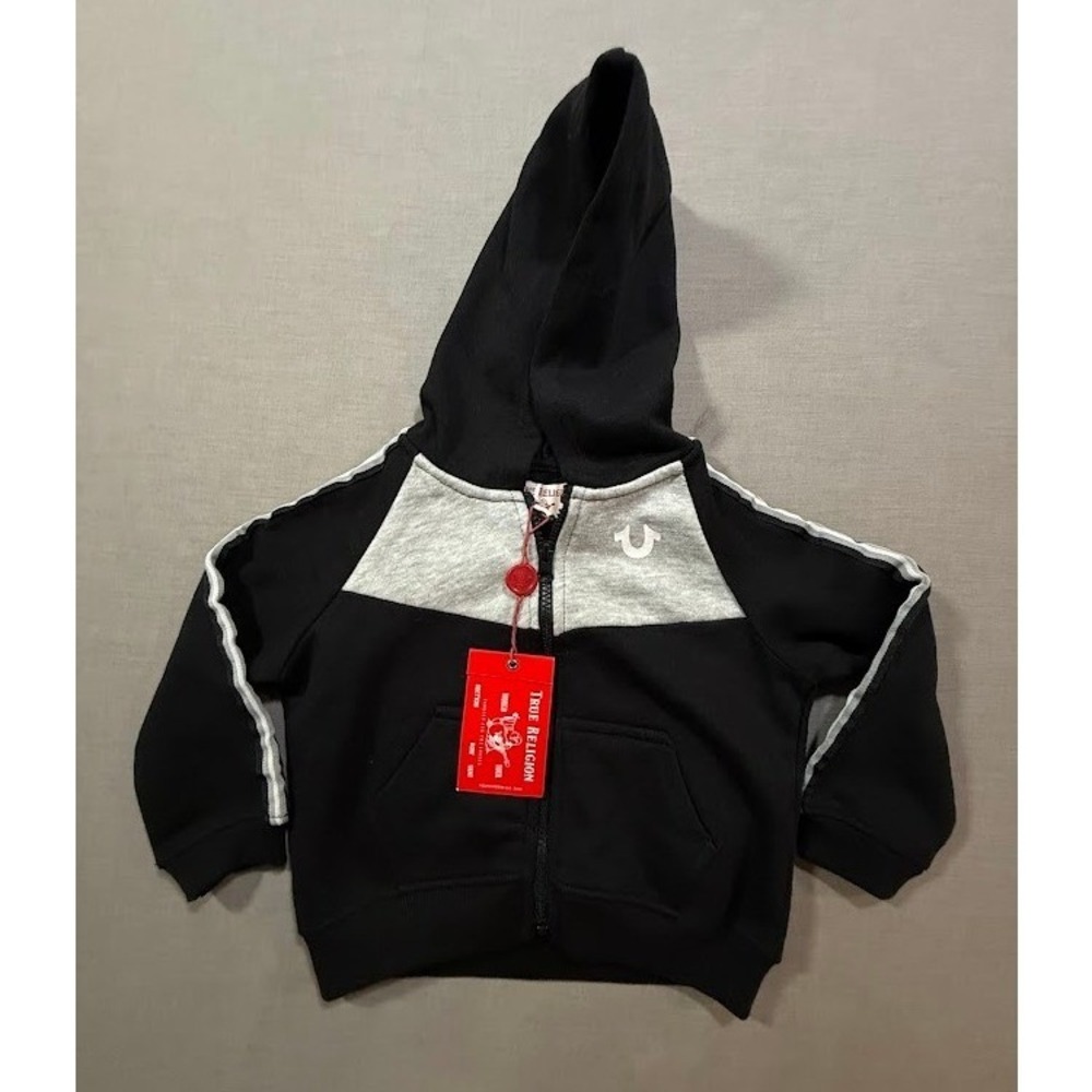 True‎ Religion Baby Zip Up Hoodie Black Grey White Trim Infant 24M